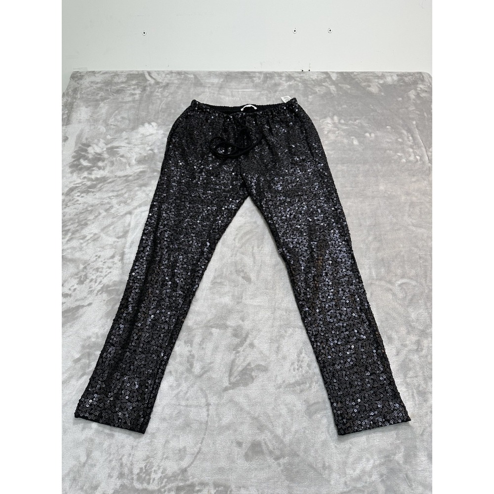 Splendid Sequin Pants Women's Size XS Black‎ All Over Pattern Straight Leg EUC